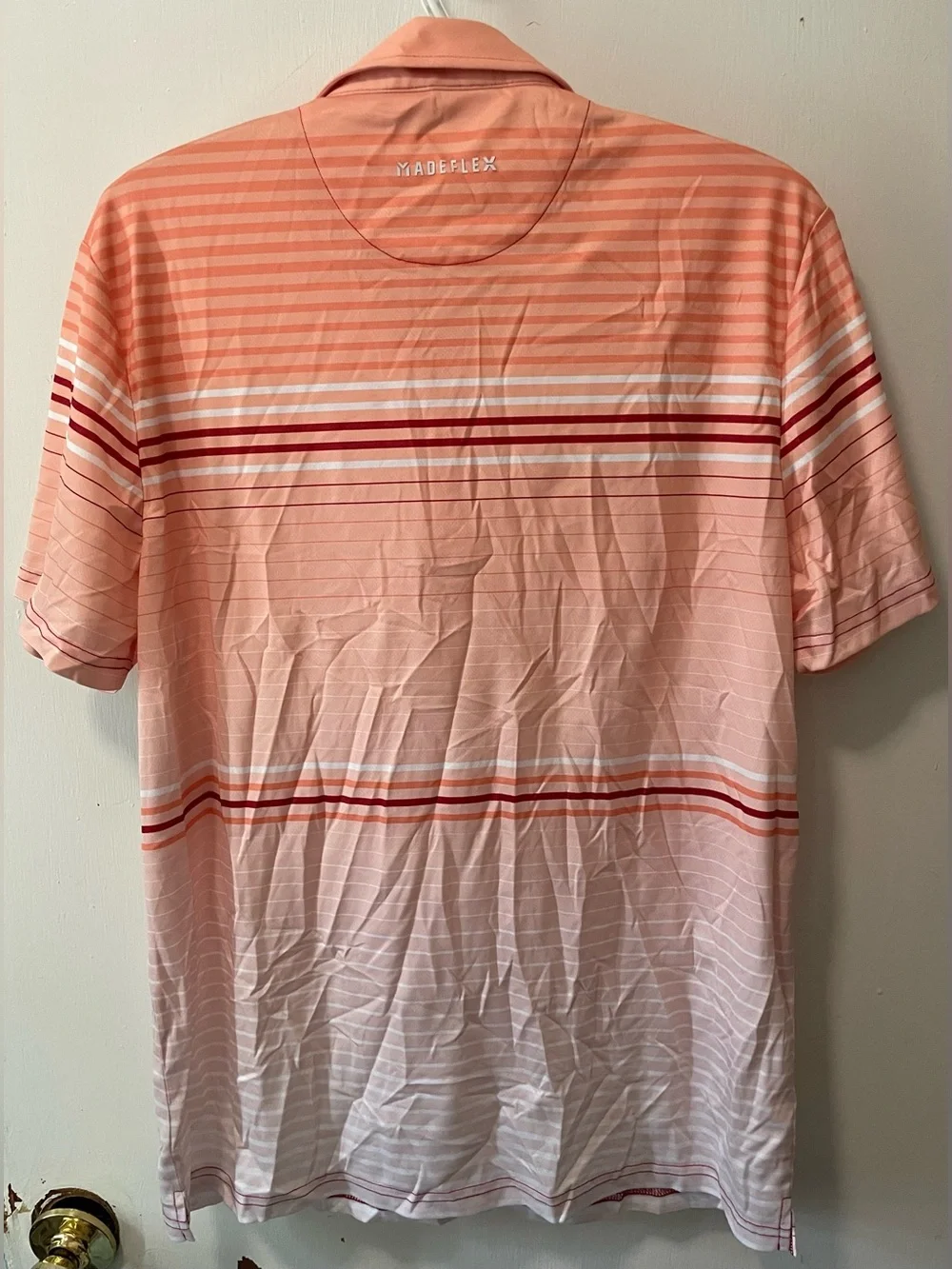 Flag & Anthem Men’s Striped Golf Polo Shirt Short Sleeves Coral White Red Medium